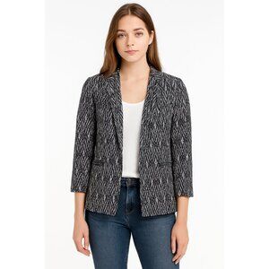 Skies are Blue Collarless Open Front Blue Geometric Southwestern Print Blazer